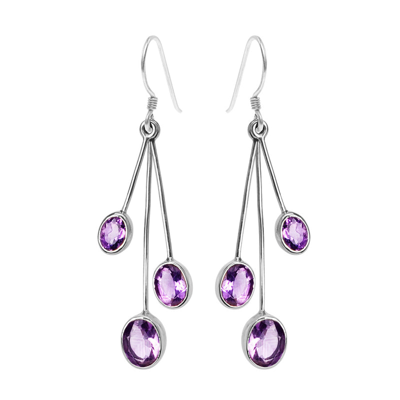 Vibrant Bright Purple Amethyst Sterling Silver Statement Earrings