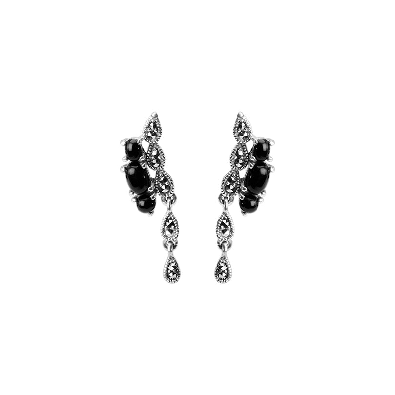 Dressy Black Marcasite Black Onyx Sterling Silver Earrings