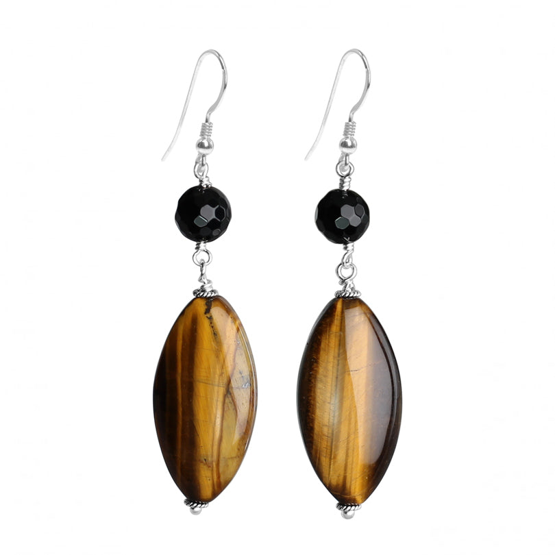 Lovely Tiger's Eye and Black Onyx Sterling Silver Statement Earrings