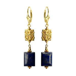 Gorgeous Colors of Blue Lapis & Gold Filigree with Gold Filled Lever Back Earrings