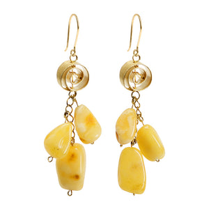 Golden Yellow Butterscotch Amber Earrings with Flirty Gold Plated Silver Spiral Statement Earrings