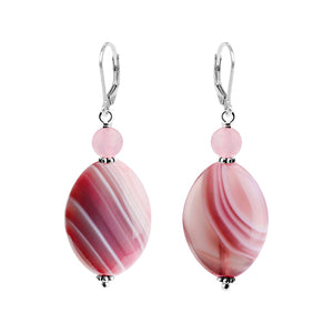 Swirls of Pink & Gray Agate with  Rose Quartz Sterling Silver Statement Earrings