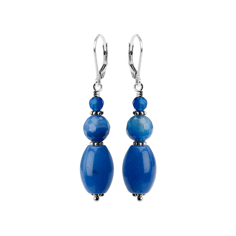 Beautiful Blue Agate and Blue Periwinkle Jade Sterling Silver Earring