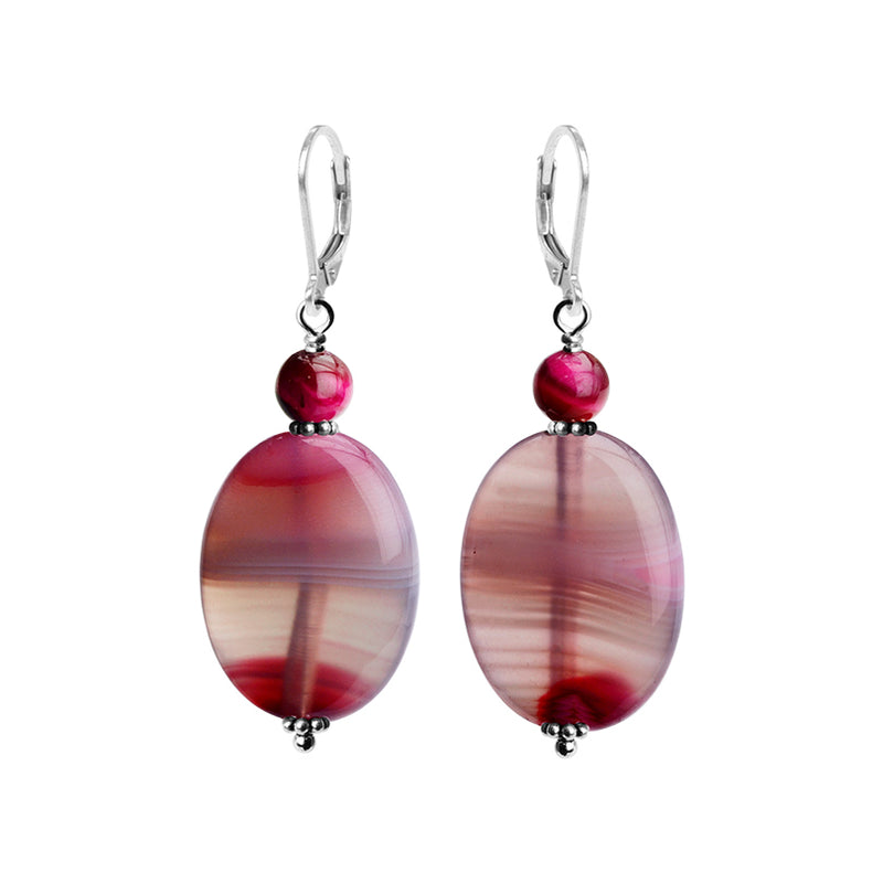 Natural Stripes Red and Rose Agate Sterling Silver Earrings