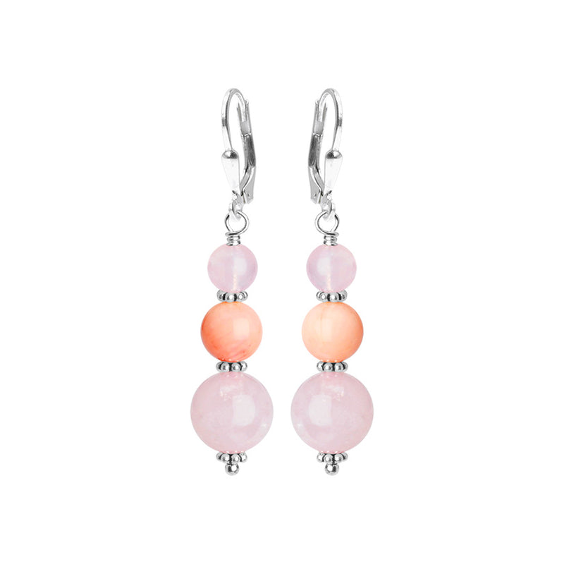 Lovely Fairy Tale Pink Rose Quartz and Pink Opal Sterling Silver Earrings