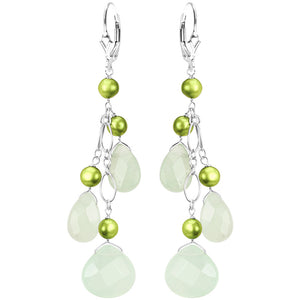 Gorgeous Mint Green Chalcedony and Fresh Water Pearl Sterling Silver Earrings