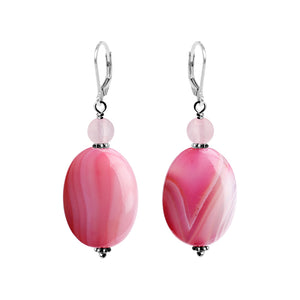Gorgeous Rose Agate and Rose Quartz Sterling Silver Earrings