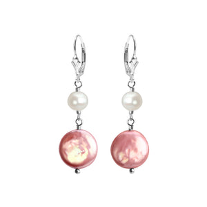 Lovely Pink Fresh Water Coin Pearl Sterling Silver Earrings