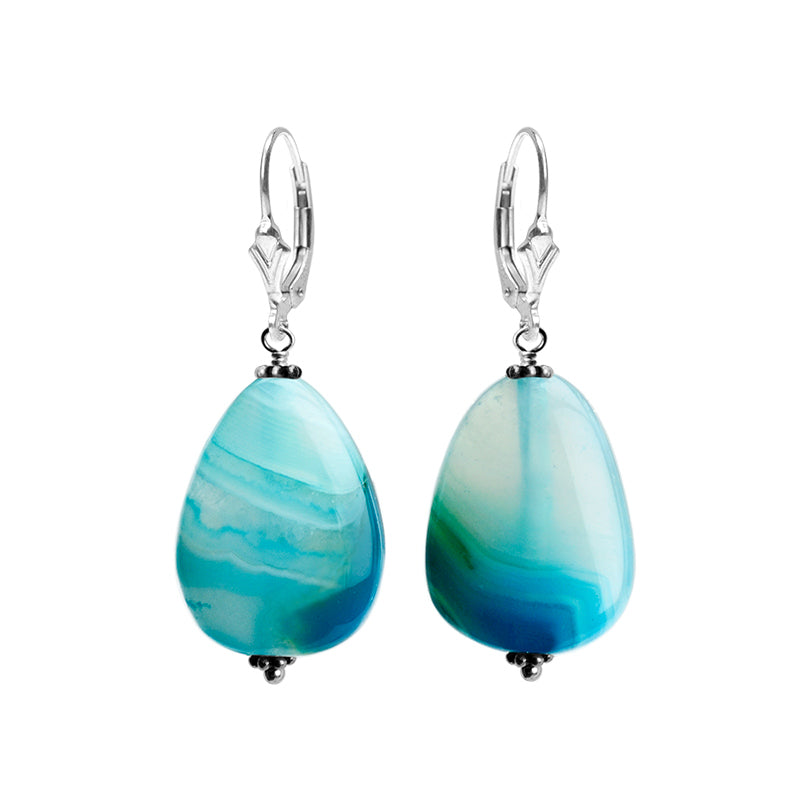 Large Translucent Blue Agate Sterling Silver Lever Back Statement Earrings