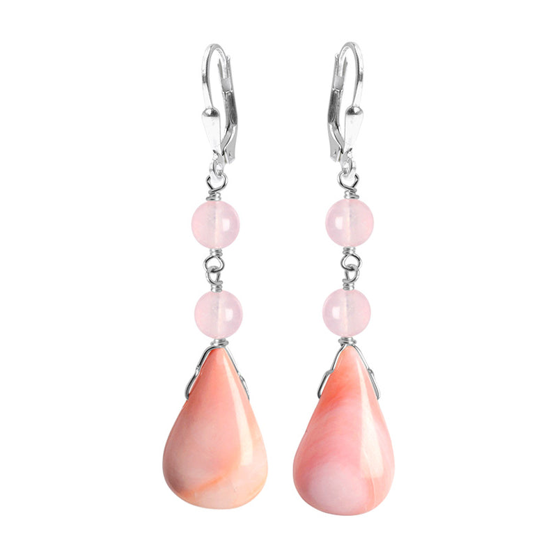 Fabulous Rose Quartz And Pink Agate Sterling Silver Lever Back Earrings
