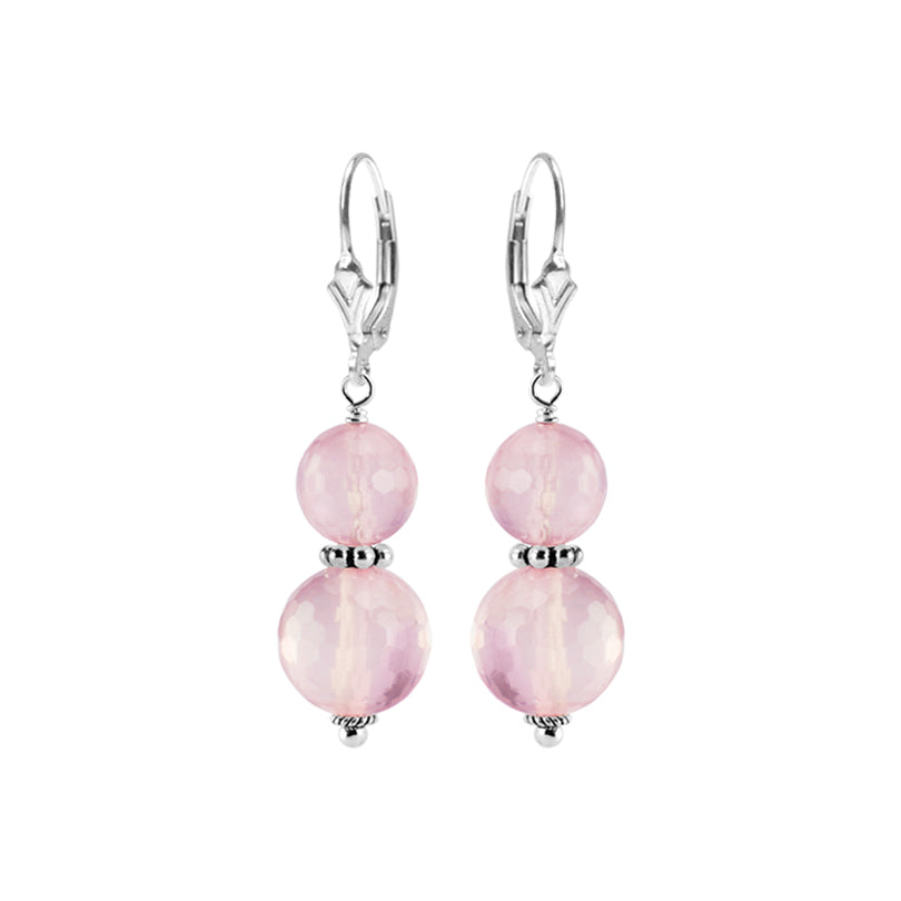 Beautiful Faceted Rose Quartz Sterling Silver Earrings