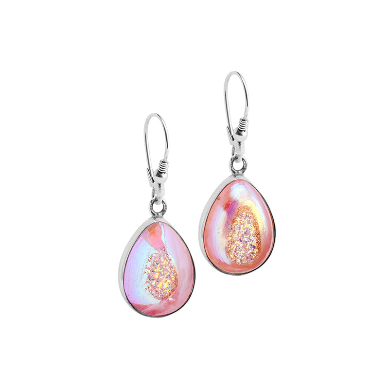 Lovely Soft Pink Titanium Drusy Sterling Silver Earrings