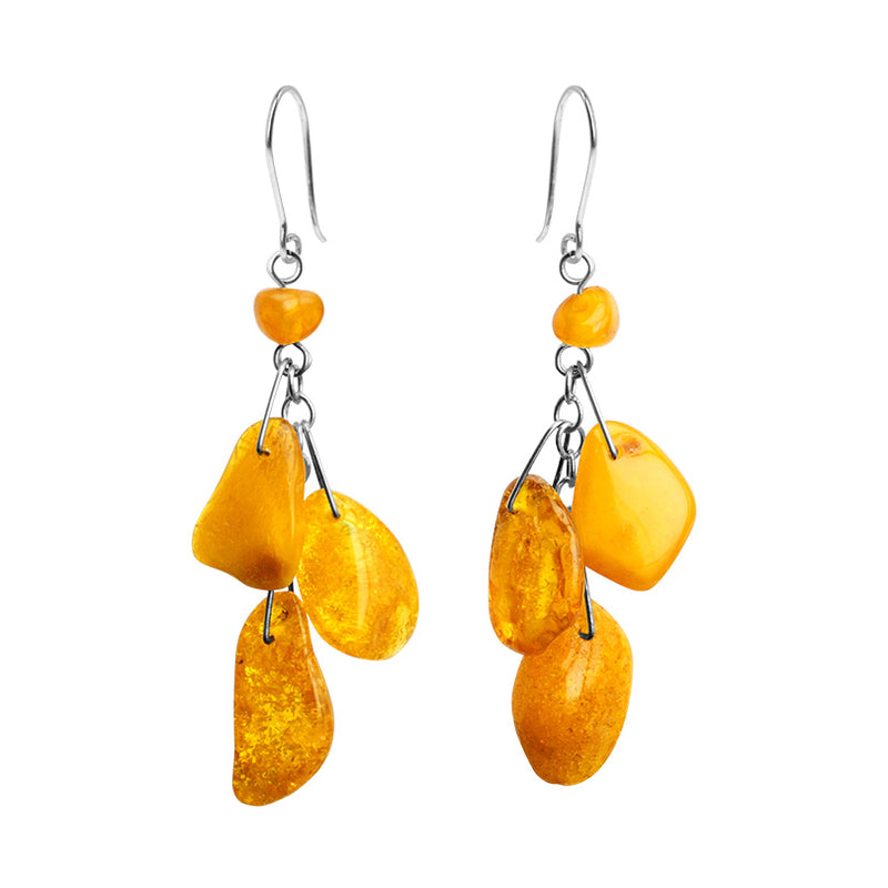 Polish Designer Yolk Butterscotch Baltic Amber Sterling Silver Earrings