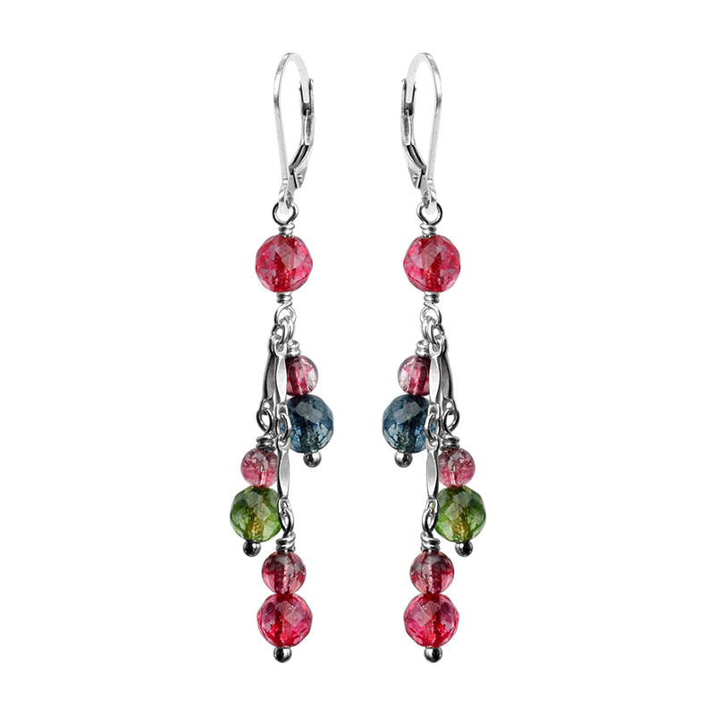 So Beautifull Vibrant Tourmaline Glass stones Statement Sterling Silver Earrings