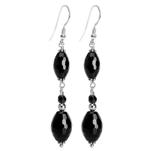 Classy Black Onyx Faceted Marquise Sterling Silver Earrings