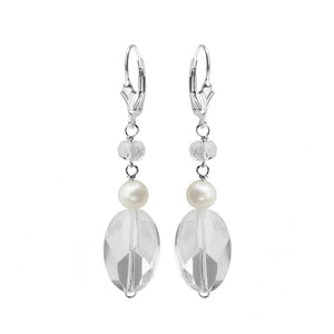 Faceted Quartz and Fresh Water Pearl Sterling Silver Earrings