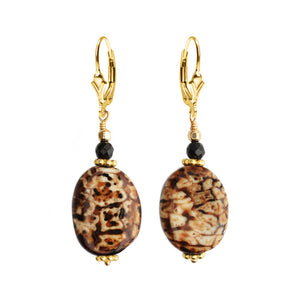 Stunning Leopard Brown Agate Earrings in Gold Filled or Sterling Silver Hooks