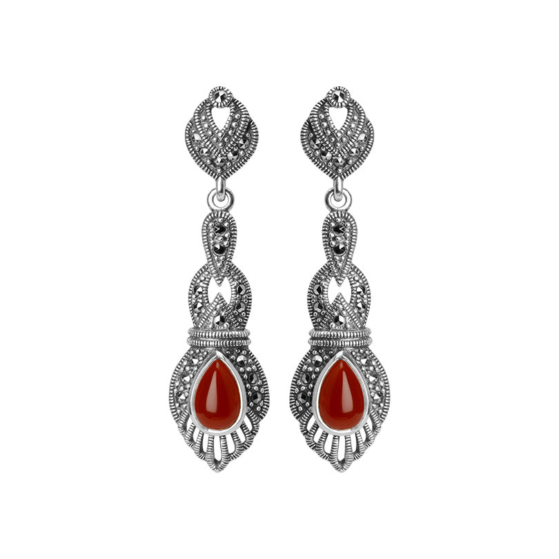 Gorgeous Carnelian Marcasite Sterling Silver Earrings