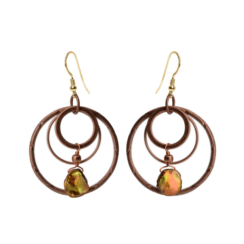 Golden Fresh Water Pearl Copper Plated Earrings with Gold Fill Hooks