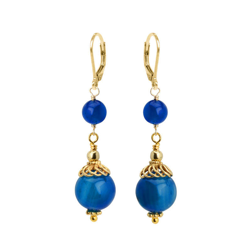 Gorgeous Blue Agate Gold Filled Earrings