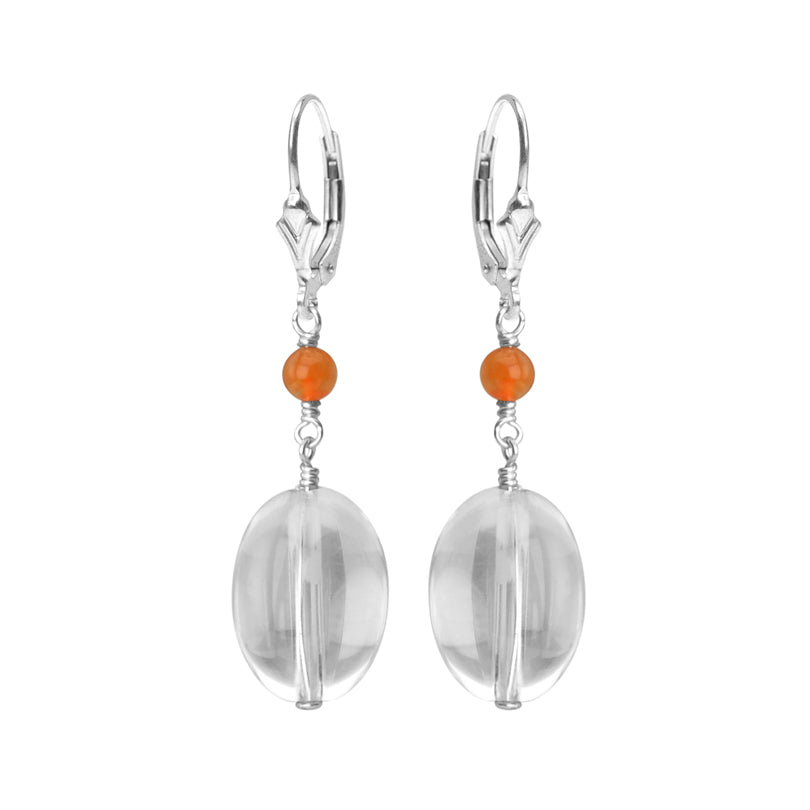 Silky Smooth Clear Quartz and Carnelian Sterling Silver Earrings