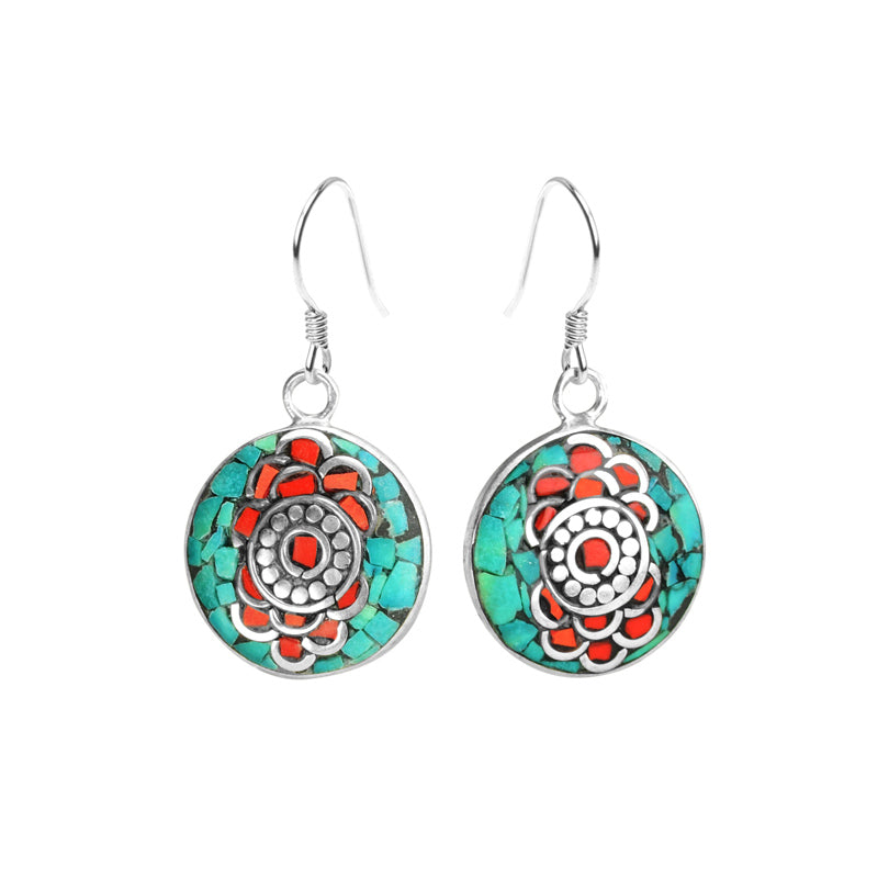 Gorgeous Himalayan Coral and Turquoise Statement Earrings