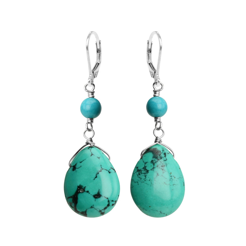 Beautiful Blue Chalk Turquoise Drop Earrings in Sterling Silver or Gold Filled