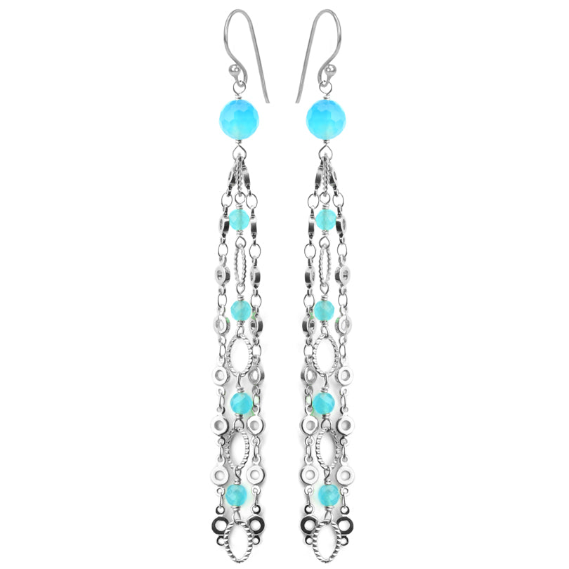 Alluring Blue Agate Silver Plated Chain Earrings