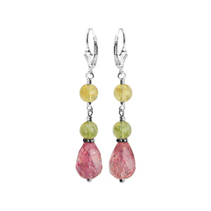 Pastel Faceted Tourmaline Crystal Stones Sterling Silver Earrings
