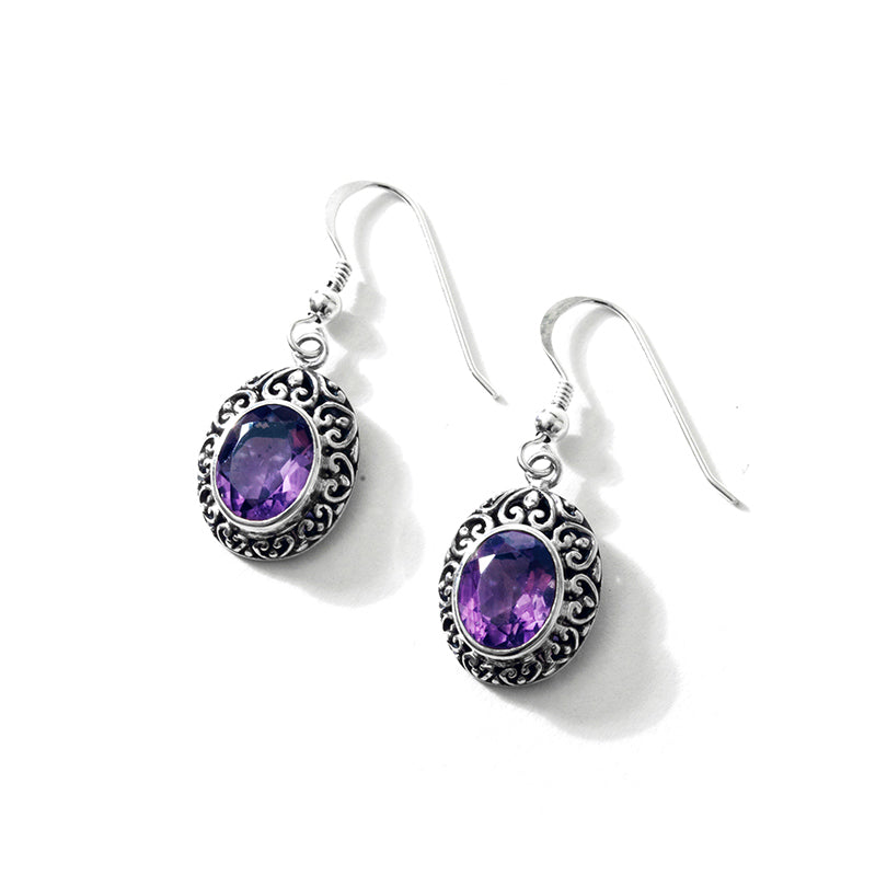 Fancy Balinese Amethyst Sterling Silver Earrings*