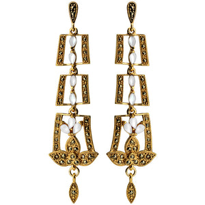 Gorgeous, Shimmering Art Deco Mother of Pearl and Gold Plated Marcasite Earrings