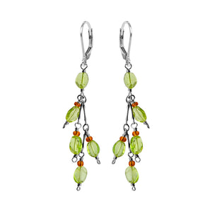 Pretty Green Peridot and Amber Delicate Sterling Silver Earrings