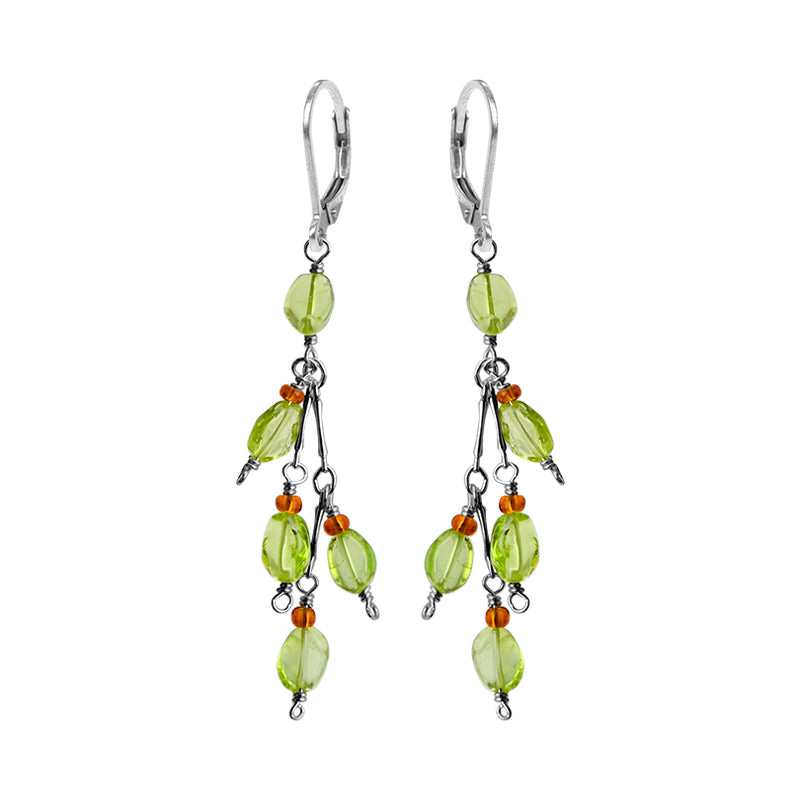 Pretty Green Peridot and Amber Delicate Sterling Silver Earrings