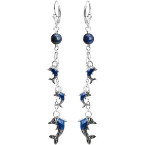 Cascading Dolphin Earrings of Lapis and Marcasite in Sterling Silver