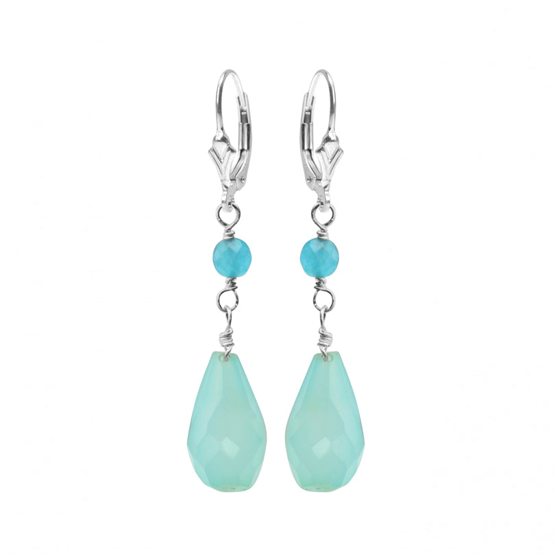 Sea Color Blue Jade Sterling Silver Earrings