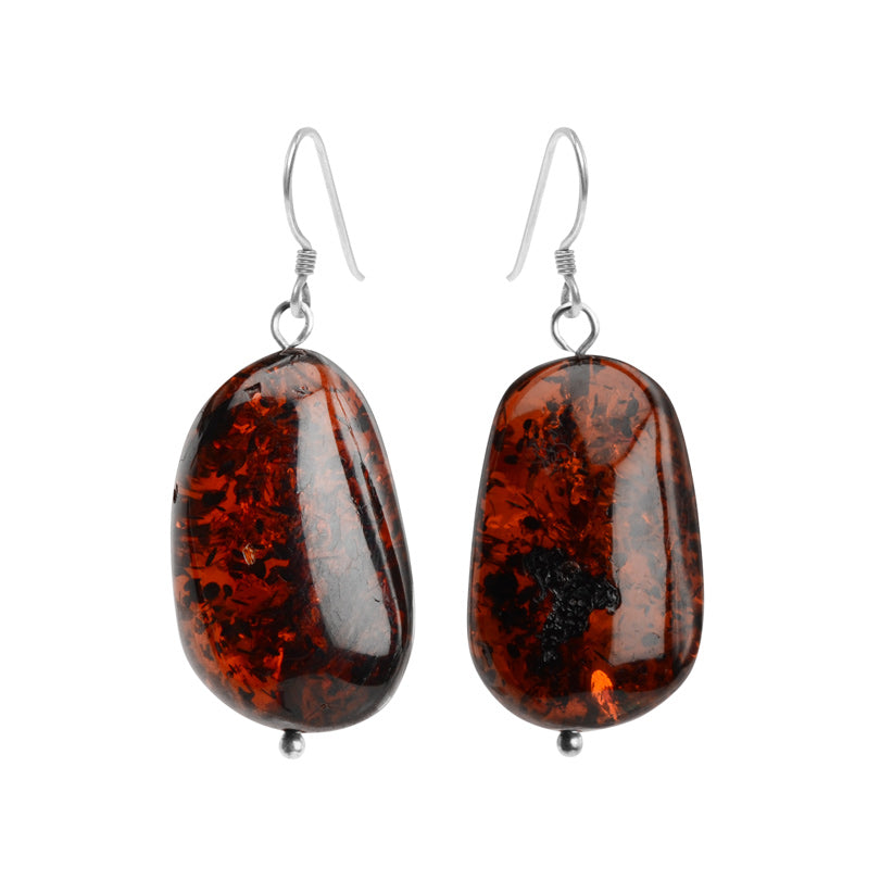 Rich Cherry Baltic Amber Sterling Silver Statement Earrings