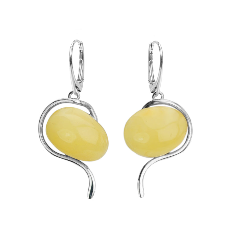 Chic Design Large Butterscotch Stone Baltic Amber Sterling Silver Earrings