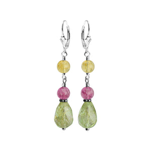 Faceted Tourmaline Crystal Stones Sterling Silver Earrings