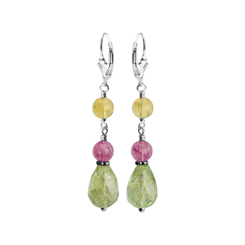 Faceted Tourmaline Crystal Stones Sterling Silver Earrings