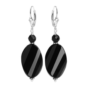 Gorgeous Wave Cut Faceted Black Onyx Sterling Silver Earrings