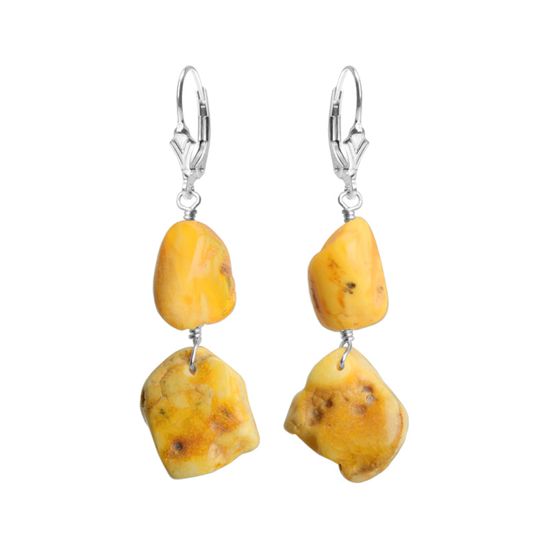 Natural Raw Butterscotch Baltic Amber Sterling Silver Earrings
