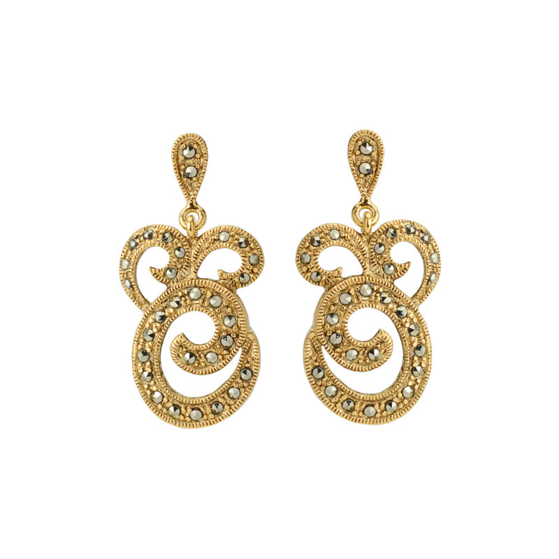 Elegant Victorian Heirloom Marcasite 14kt Gold Plated Earrings