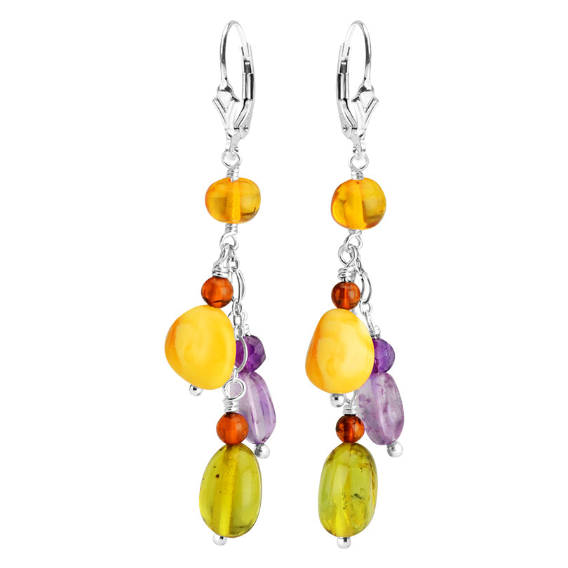 Gorgeous Amber and Amethyst Sterling Silver Earrings