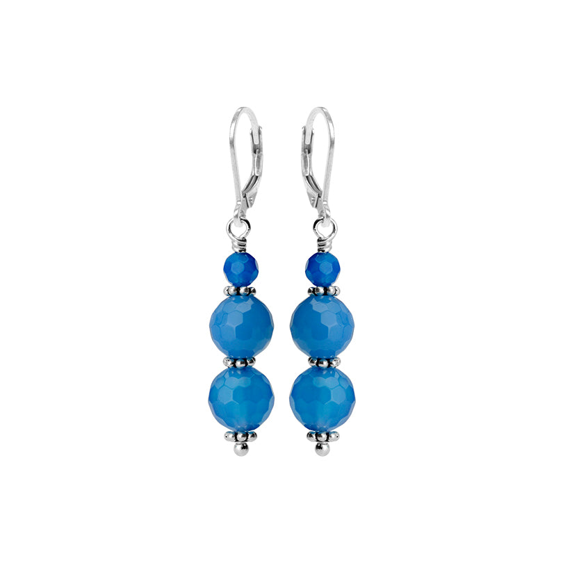 Gorgeous Blue Agate Sterling Silver Lever-Back Earring