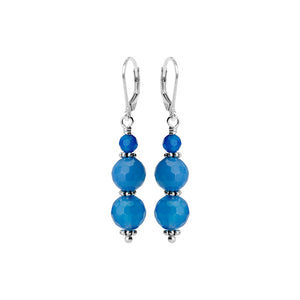 Gorgeous Blue Agate Sterling Silver Lever-Back Earring