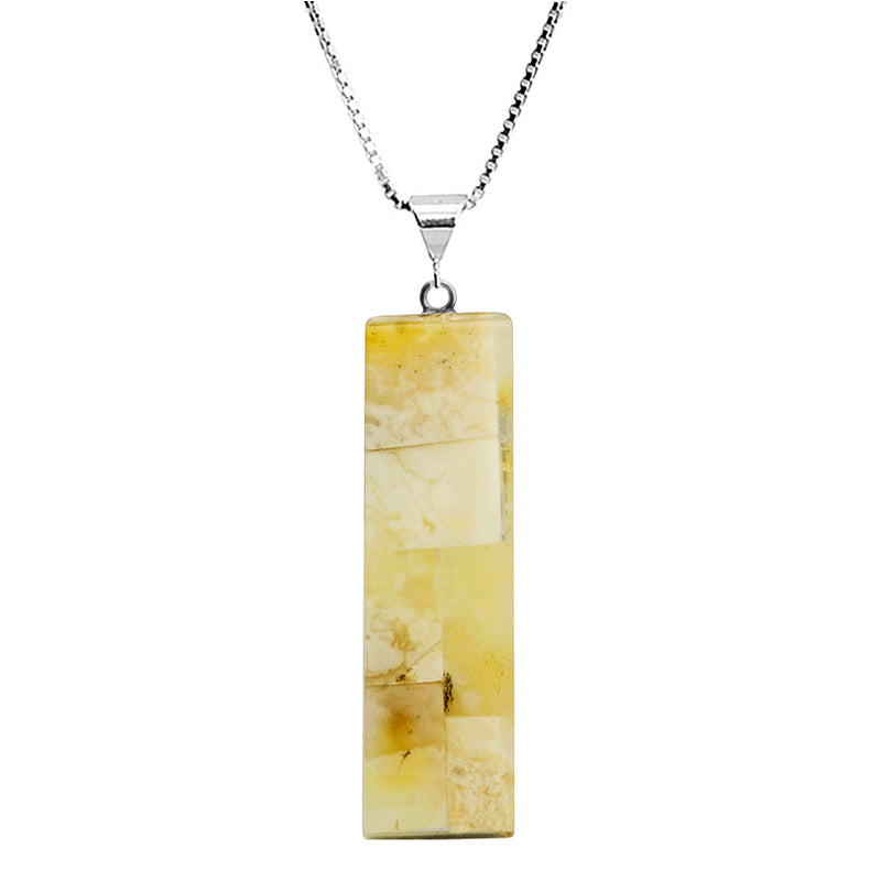 Lush, Pastel Colored, Mosaic Design Butterscotch Baltic Amber Sterling Silver Necklace