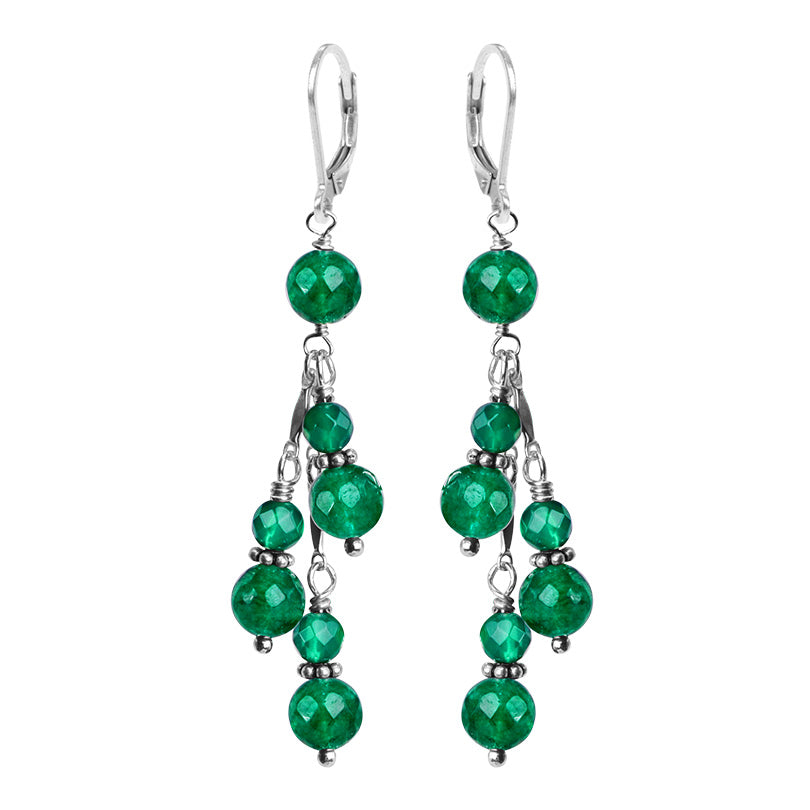 Gorgeous Faceted Emerald Color Jade Sterling Silver Earrings