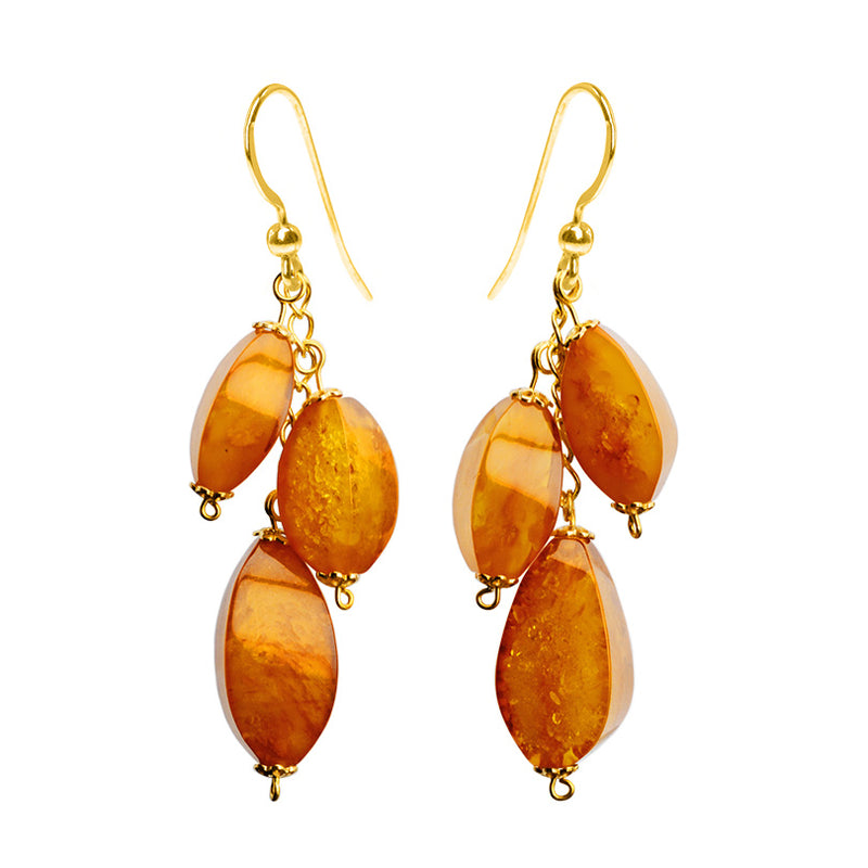 Polish Designer Butterscotch Baltic Amber Wave Cut Statement Earrings