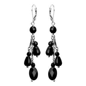 Cascades of Black Onyx Stones Sterling Silver Statement Earrings