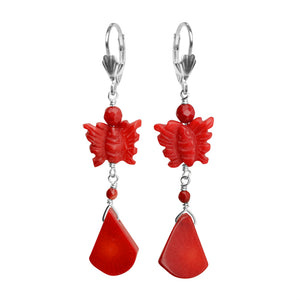 Hand Carved Coral Butterfly Earrings